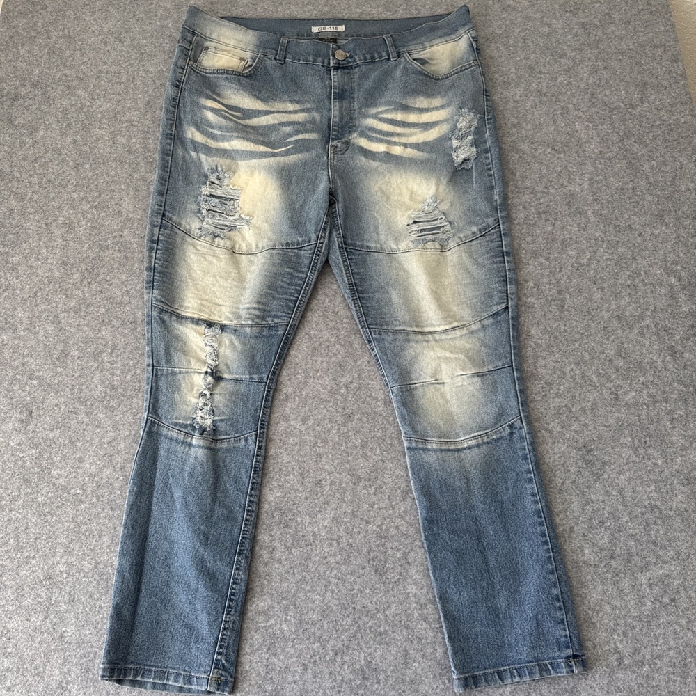 GS-115 Mens High Rise Skinny Distressed Stretch Blue Jeans Size 42
